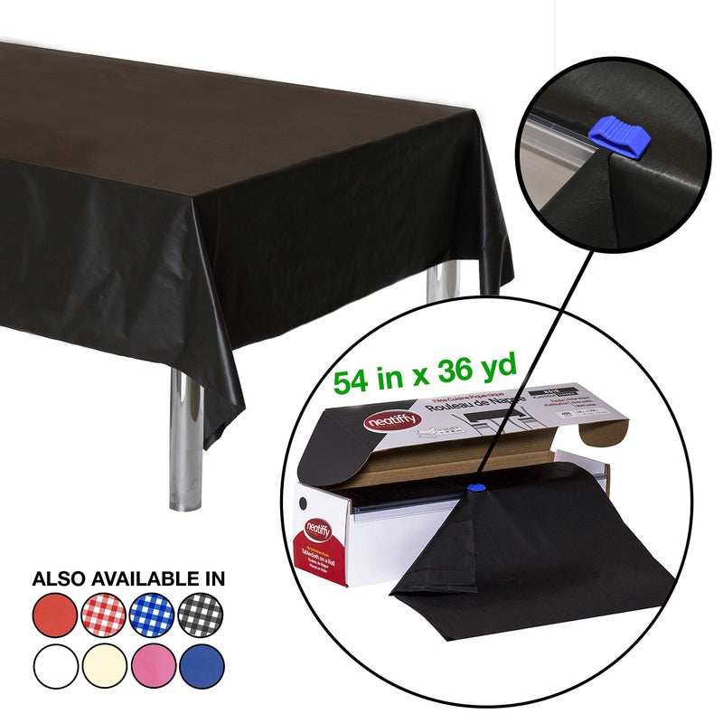 Neatiffy Disposable Plastic Table Cloth Roll | 54 in x 108 Ft Waterproof Tablecloth | Table Cover for Rectangle, Square, Round Oval Tables | Picnic, Party, Banquet, Birthdays, Weddings - Black - Image 2